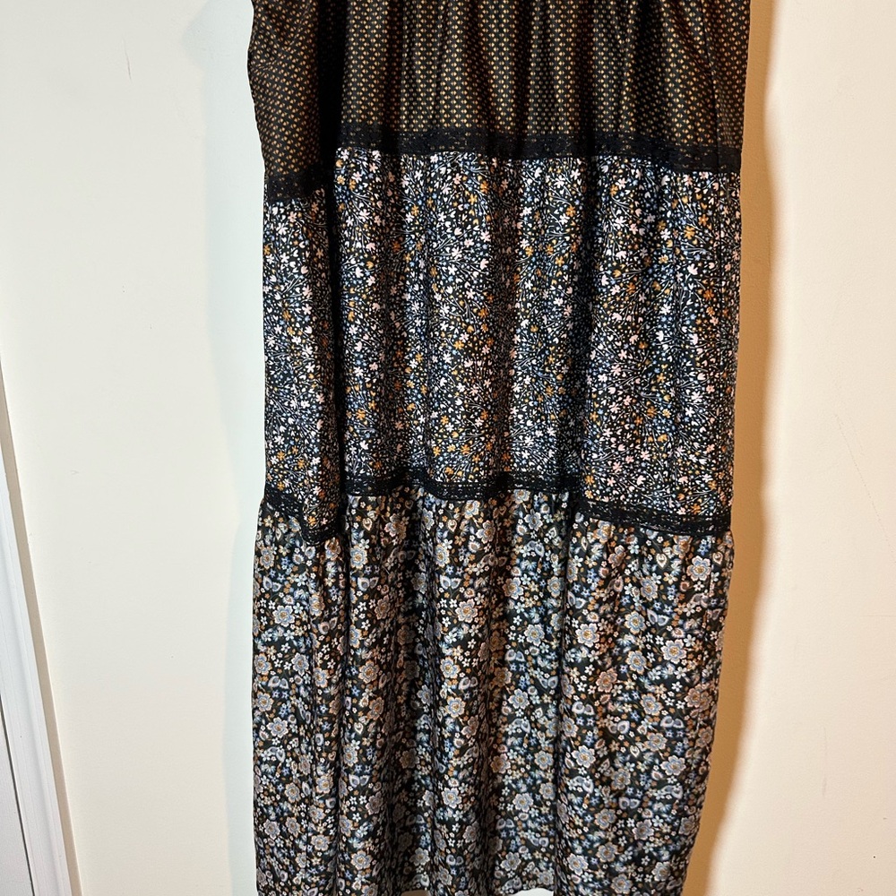 H by Halston Black and Brown Floral Maxi Skirt